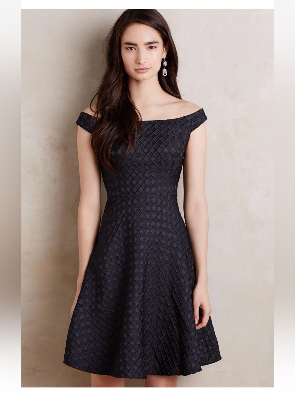 Moulinette Soeurs for Anthropologie Black Textured fit and flare dress size 4